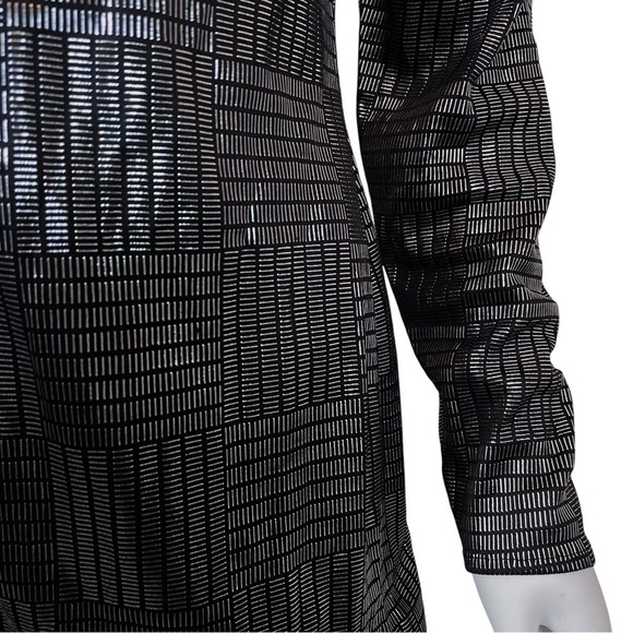 Vtg 80s Frances La Vie Italy Metallic Checkered Lame Bow Evening Dress Silver 10 - Picture 4 of 8